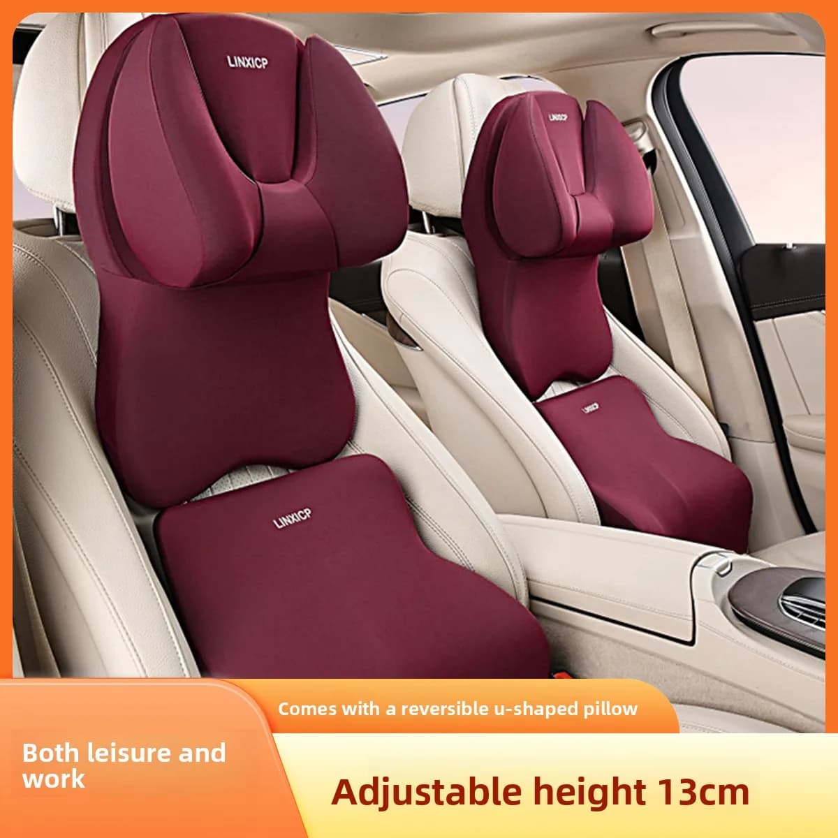 Poggiatesta per Auto a Forma di U in Memory Foam con Altezza Regolabile, Supporto Lombare Fisso e Cuscino Posteriore Specializzato per Veicoli