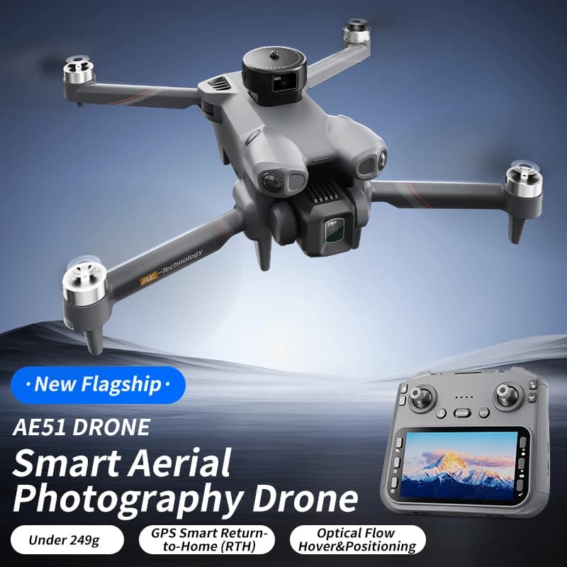 Foldable RC Quadcopter AE51 GPS Drone 4.5 Inch Large Screen 4K HD Optical Flow Hover Long Range FPV Outdoor Shooting Gift