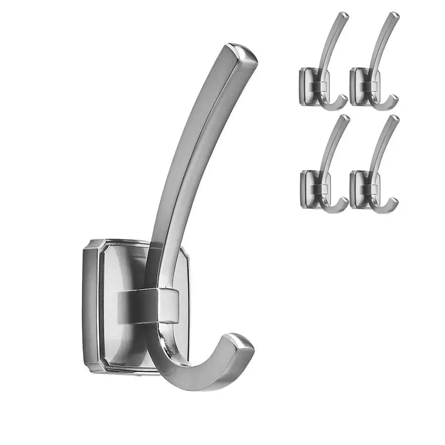 Ganci Appendiabiti con Base Quadrata da Parete, Finitura Nichel Spazzolato Opaco, Confezione da 5, per Ingresso, Armadio Scarpe, Guardaroba, Bagno, Camera da Letto