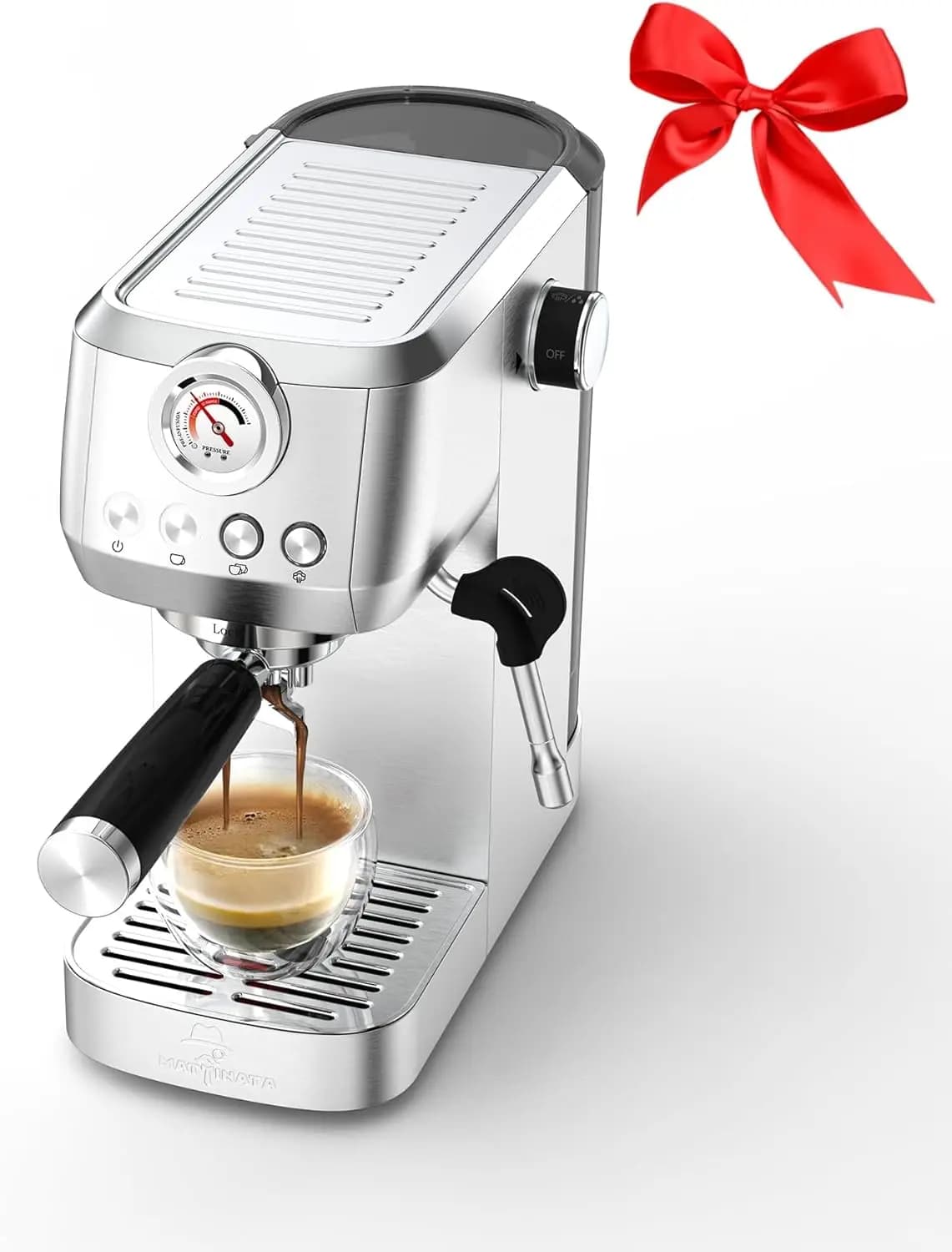 Macchina per Espresso Compatta 20 Bar con Montalatte, Manometro Professionale e Serbatoio Rimovibile da 49oz per Casa