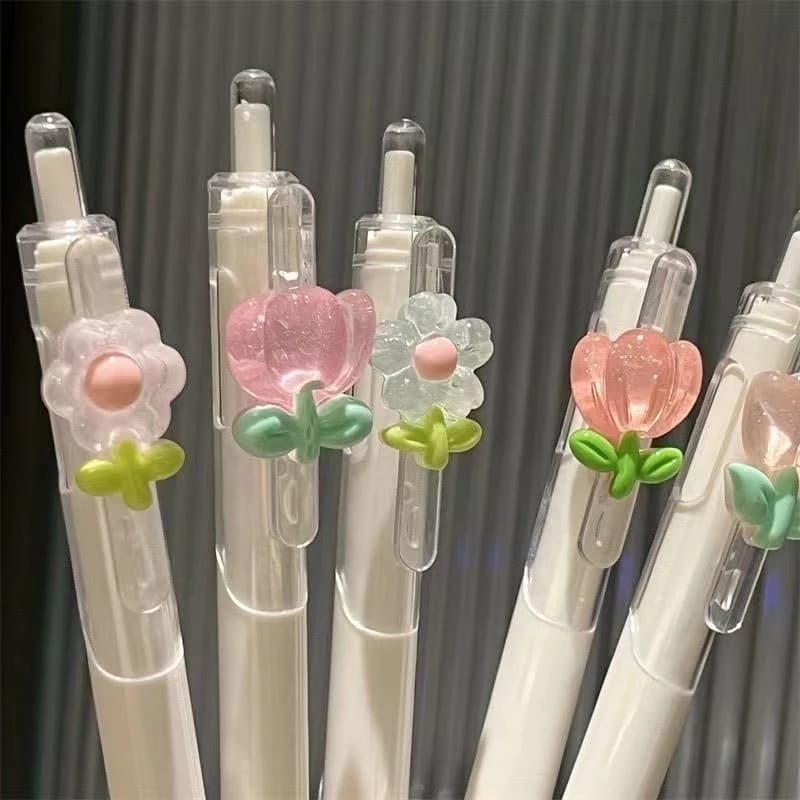 5-Pack Floral Neutral Pens Set, 0.5mm Quick-Dry Smooth Writing Ink, Ideal for Student Study & Office Signing, Perfect Gift Stati
