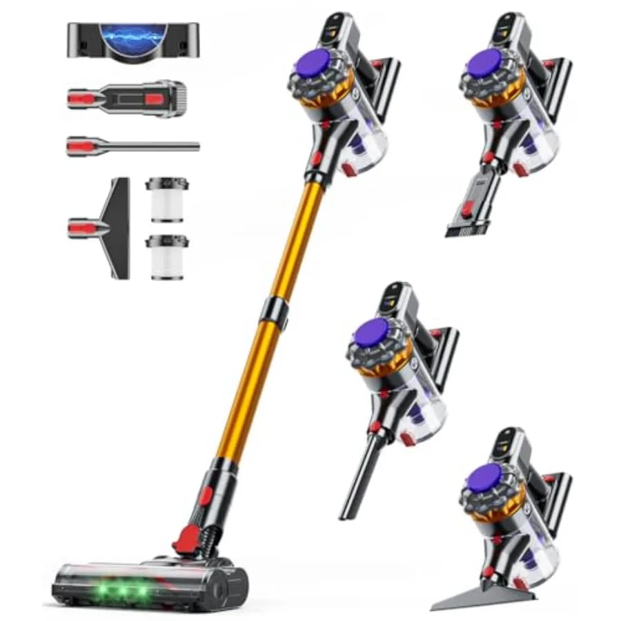 Aspirapolvere Senza Fili 550W 45KPA 65 Minuti di Autonomia, Aspirapolvere Verticale per Casa con Display LED e Sistema Anti-Groviglio