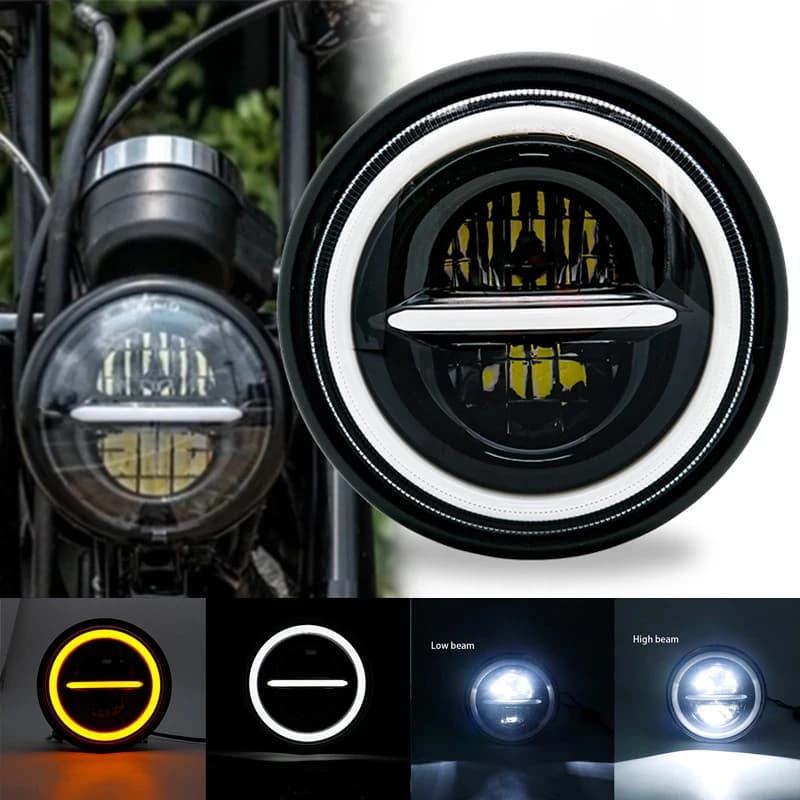 Occhio angolare per faro moto da 7 pollici 50W DOT SAE E9 con segnale di svolta DRL Secchio per alloggiamento faro a LED