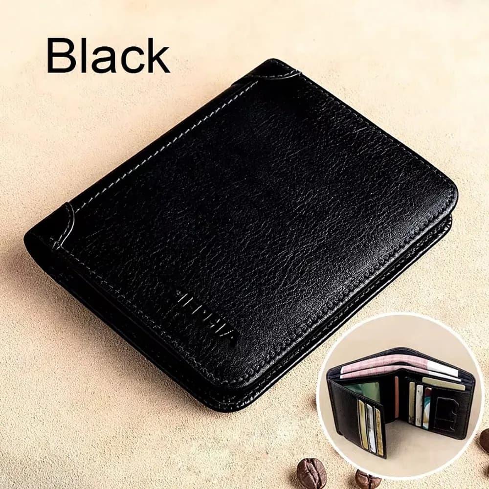 Portafoglio da uomo in pelle PU resistente, con blocco RFID, vintage, a tre ante, sottile, multifunzionale, porta carte di credito e documenti.
