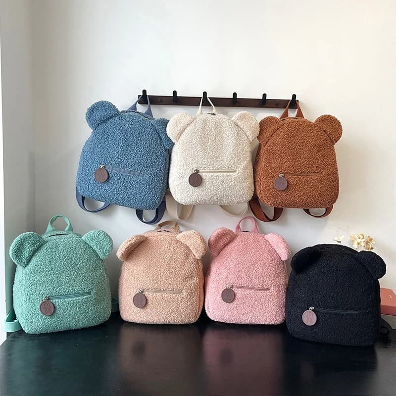 Adorable Fluffy Bear Ears Mini Backpack with Tote Belt Soft Plush Multi-Color Small Backpacks for Kids Stylish Daily Casual Use
