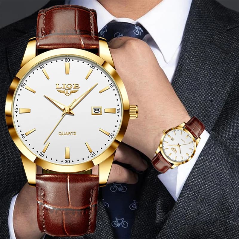 LIGE Nuovo Orologio da uomo di lusso semplice Orologio da uomo in pelle militare Orologio al quarzo Orologio da uomo con data luminosa impermeabile reloj hombre