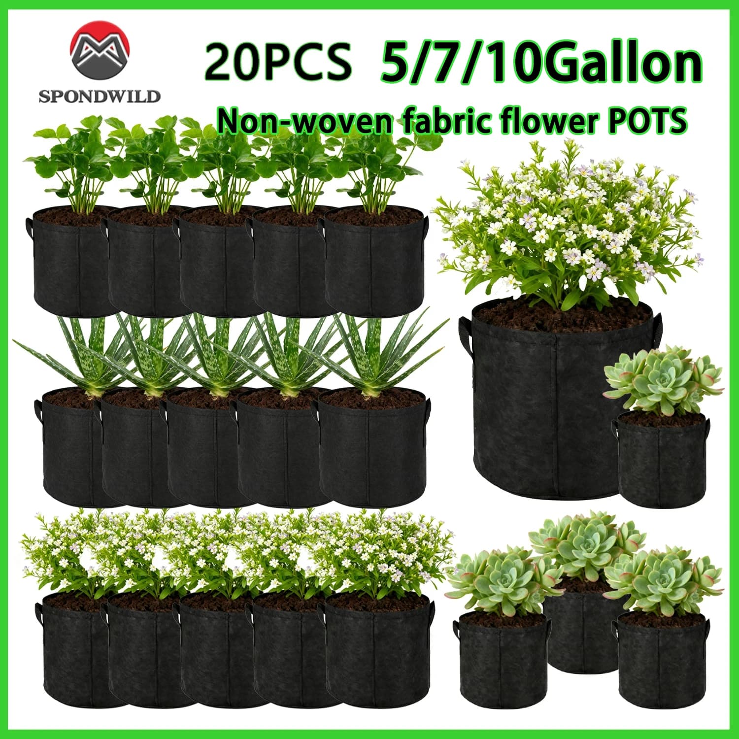 10 Gallon Cultivation Bags for Vegetables/Fiori/Piante, 5 Gallon Aerated Fabric Vases with Manici, Plant Stoffe Jars, Garden Gift