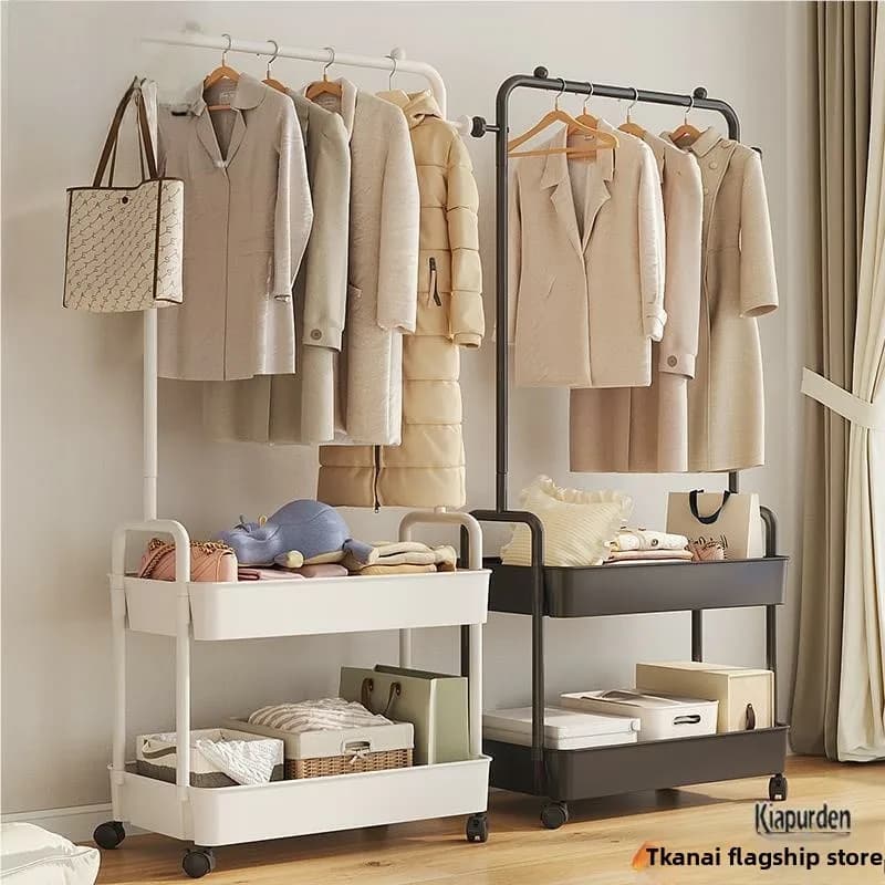 Modern clothes hanger with Wheels for Home, Mobile Shelves for Clothes, Self-supporting Organizer for Living Room and Bedroom
