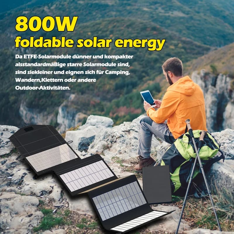 Kit solare pieghevole per carichi pesanti da 800 W - Caricatore impermeabile a 6 pannelli con uscite USB/CC per alimentatore di emergenza