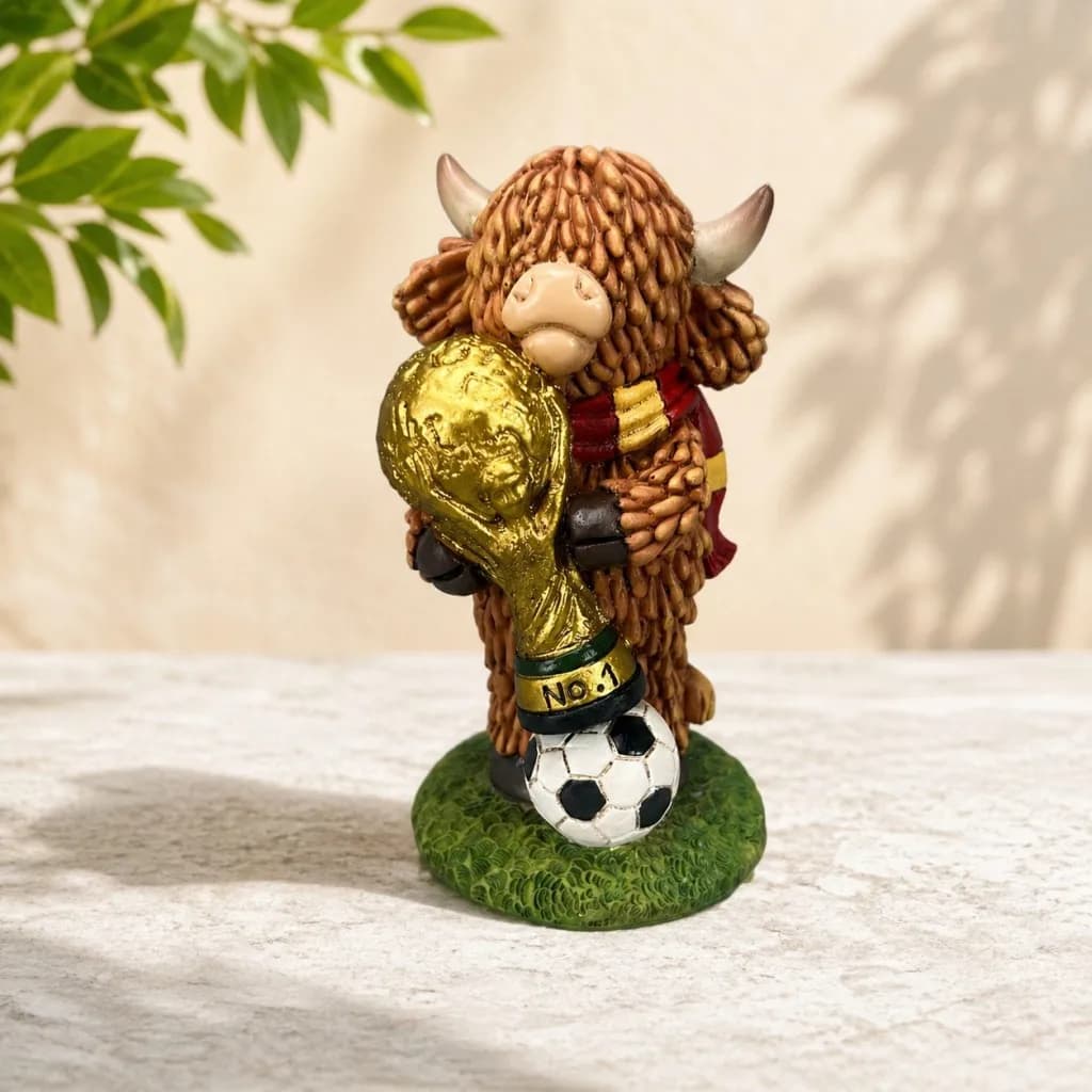 Statuetta in Resina di Mucca Highland Carina, Trofeo da Campione, Statua di Animale, Ornamento da Giardino, Decorazione per Prato Esterno, Regalo da Scrivania