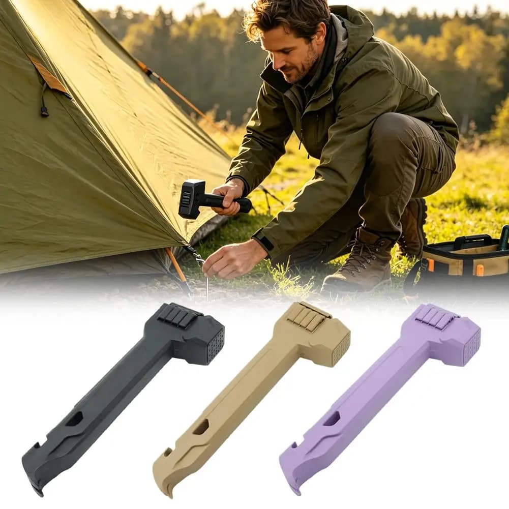 All‑Terrain Multifunctional Camping Hammer Kit, Portable Tent Stake Driver Remover Built‑in Opener with Storage Complete Outdoor