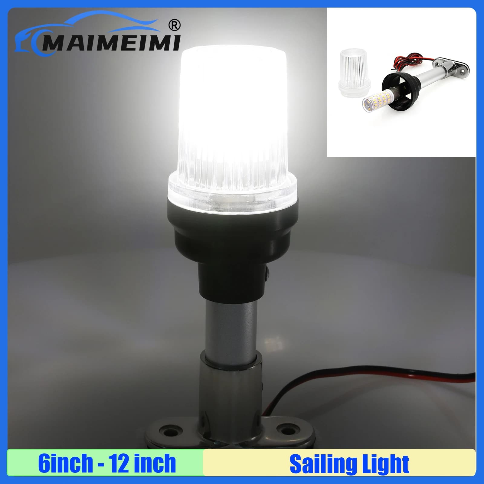 MAIMEIMI Lampada di ancoraggio di segnale a LED luminoso Luce di navigazione per barche marine 6 pollici, 8 pollici, 10 pollici, 12 pollici, 22 pollici Luce di navigazione 12V24V