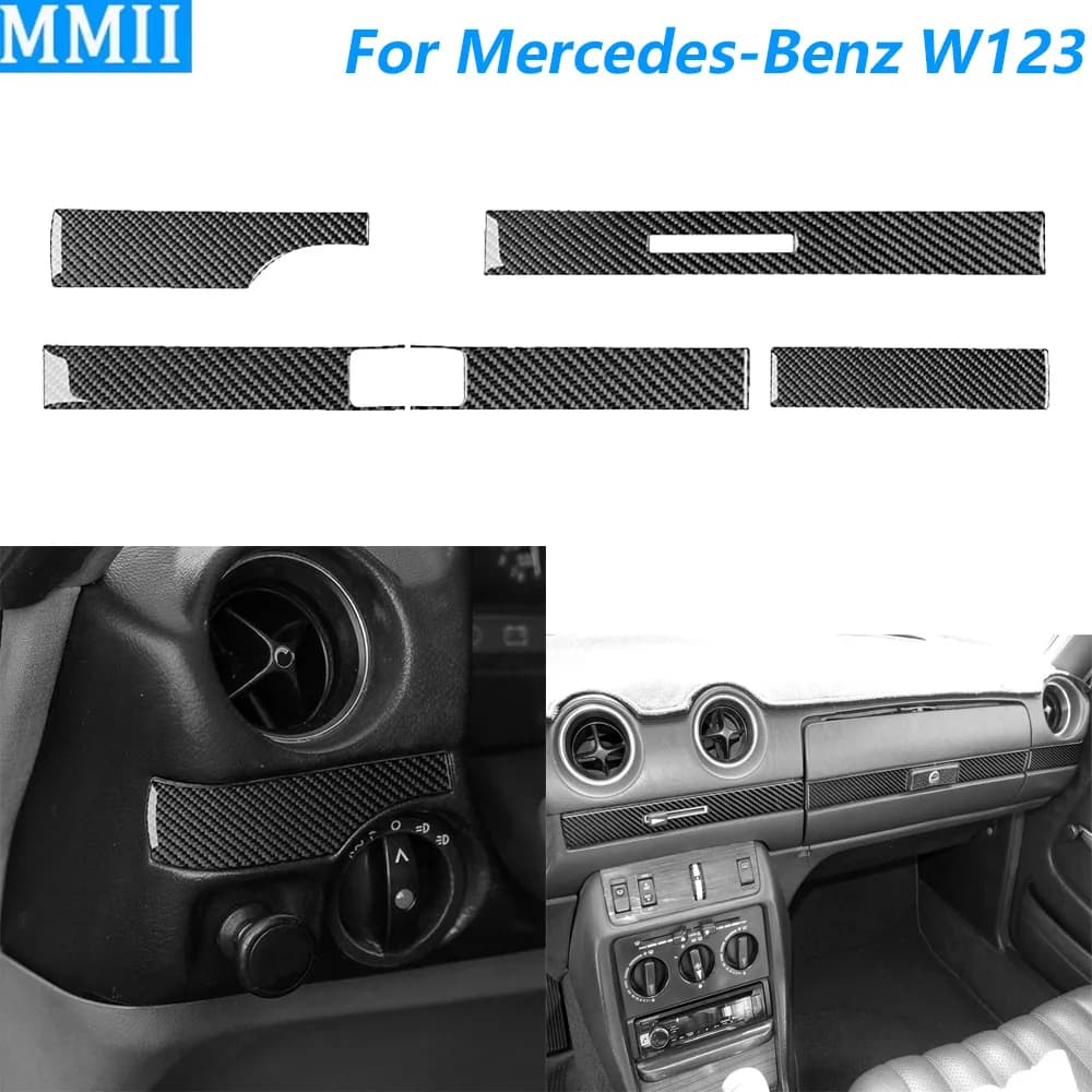 For Mercedes-Benz E-Class W123 1976-1986 Carbon Fiber Central Control Instrument Dashboard Trim Strips Car Accessories Sticker