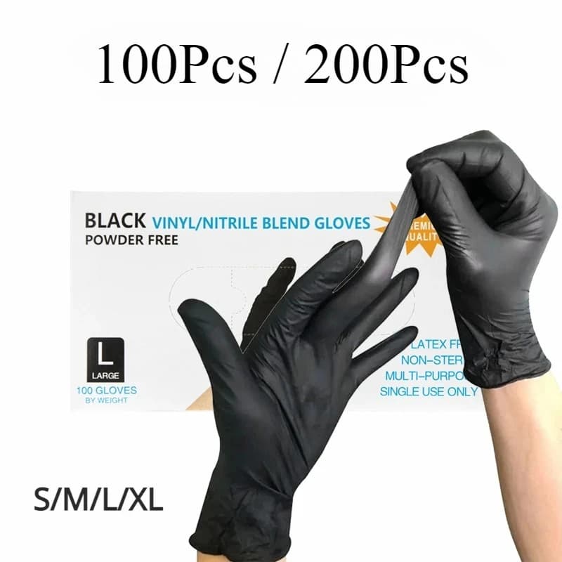 100PCS 200PCS Guanti monouso in nitrile nero per la cucina Cucina Guanti S/M/L/XL Guanti impermeabili per la pulizia del nero per la casa