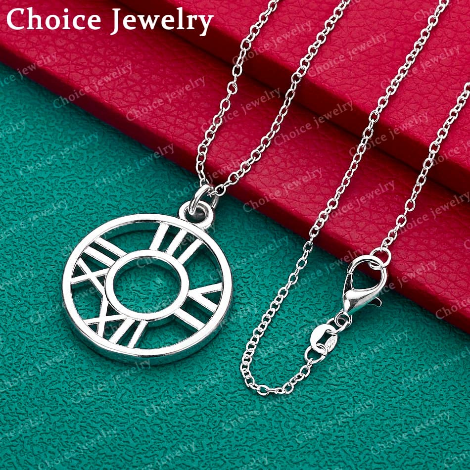925 Sterling Silver Roman Numerals Pendant Necklace For Women Men Anniversary Gift Popular Wild Fashion