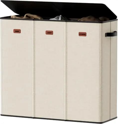 Cesto per Bucato da 185L con 3 Scomparti, Cesto per Bucato con Coperchio, Cesto per Vestiti Sporchi con 3 Sacchi Rimovibili, Extra Large
