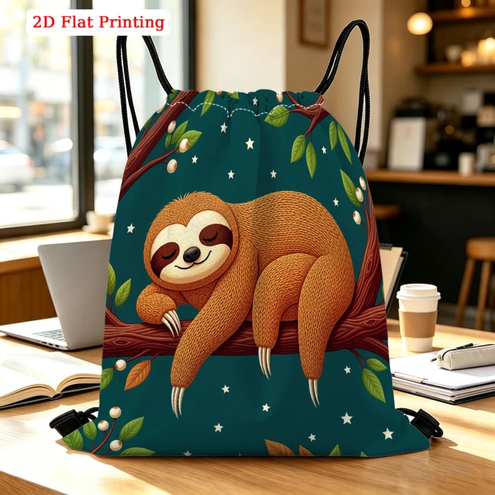 Sleeping Sloth On Tree Branch Drawstring Backpack, Travel Shoe Bag, Fitness Sports Backpack, Travel Outdoor Drawstring Bag