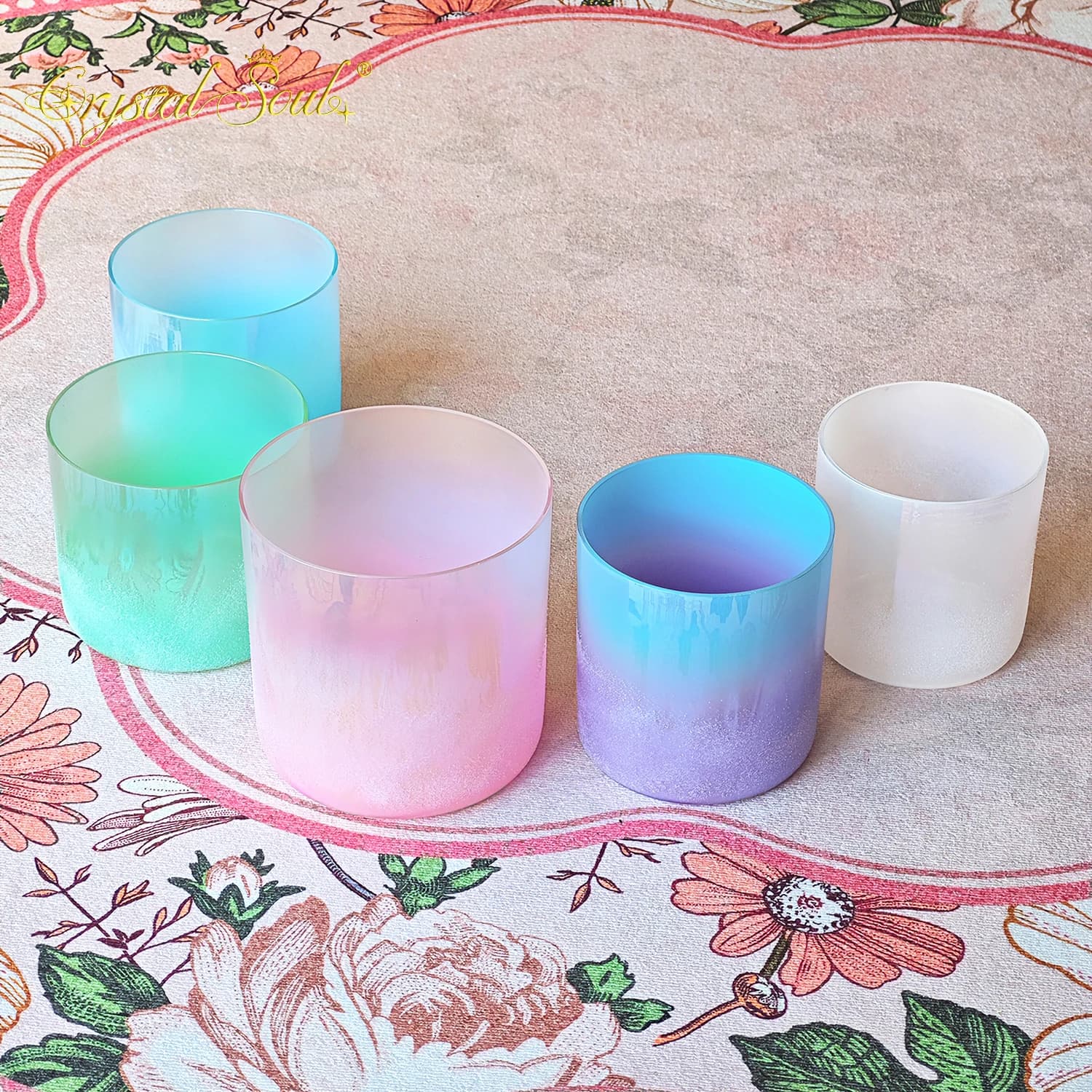 Crystal Soul 528Hz High End Sandblasting Dreamy Colored Alchemy Crystal Singing Bowl Set