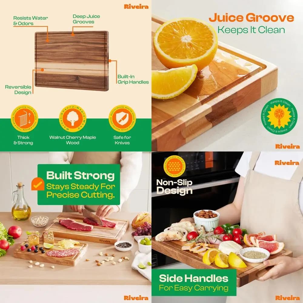 Set of 2 wooden cutters - Walnut, maple and premium cherry - Kitchen cutters with juice grooves