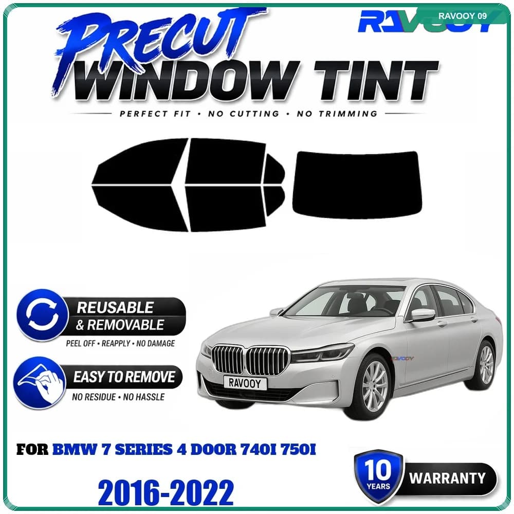 Precut Window Tint, Reusable Removable EPU Film, Custom Fit for Bmw 7 Series 4 Door 740i 750i 2016-2022, UV Heat Protection