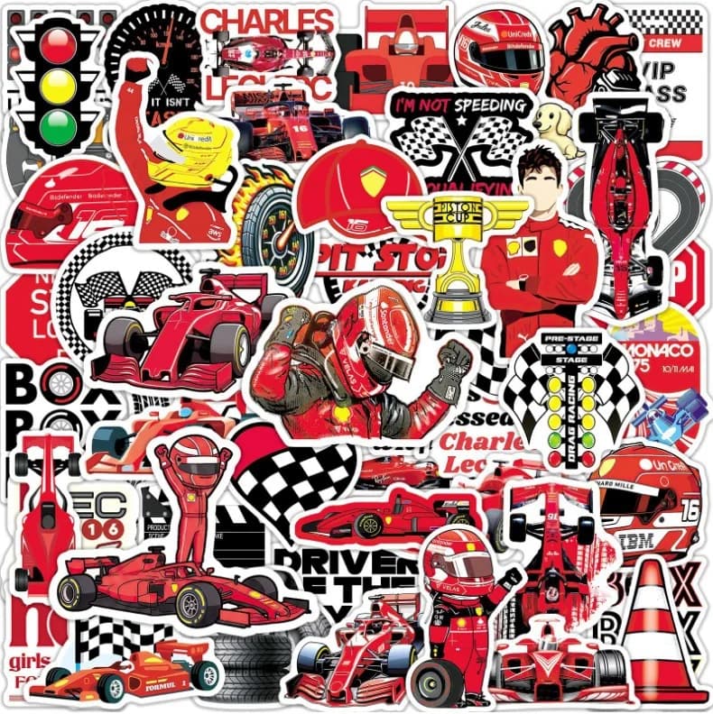 Confezione da 50 Adesivi a Tema Corse Classiche per Auto, Moto, Casco, Telefono, Tablet, Notebook, Decorazioni Personalizzate