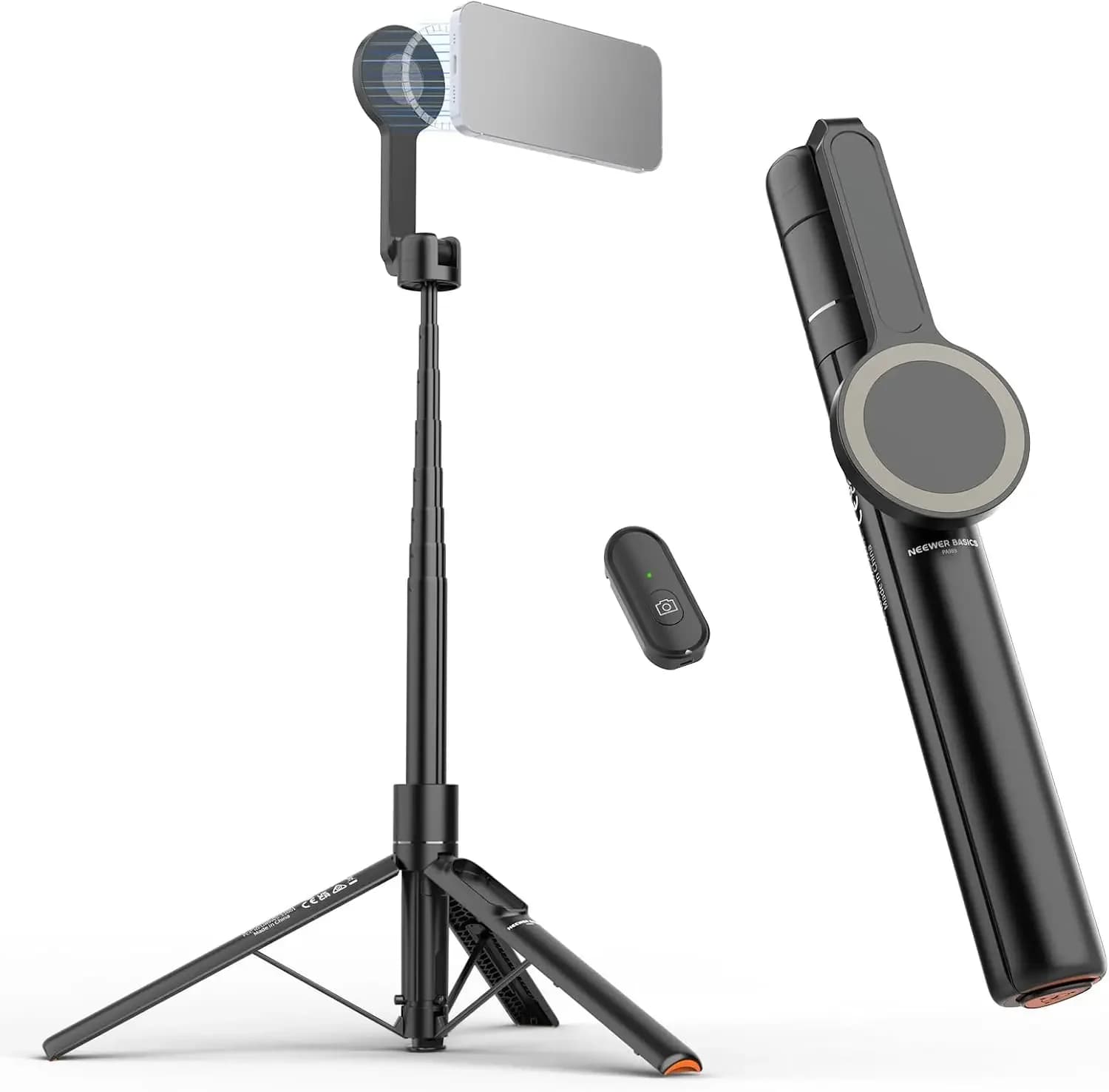 NEEWER Basics Magnetic Selfie Stick Tripod 5.48' Portable Travel Stand for MagSafe iPhone Android with Remote Control