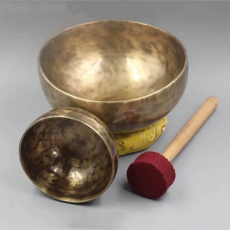 Nepal Handmade Brass Bowl Ritual 4 Music Therapy Copper Chime Tibetan Singing Bowl(Including Sticks and Mats)