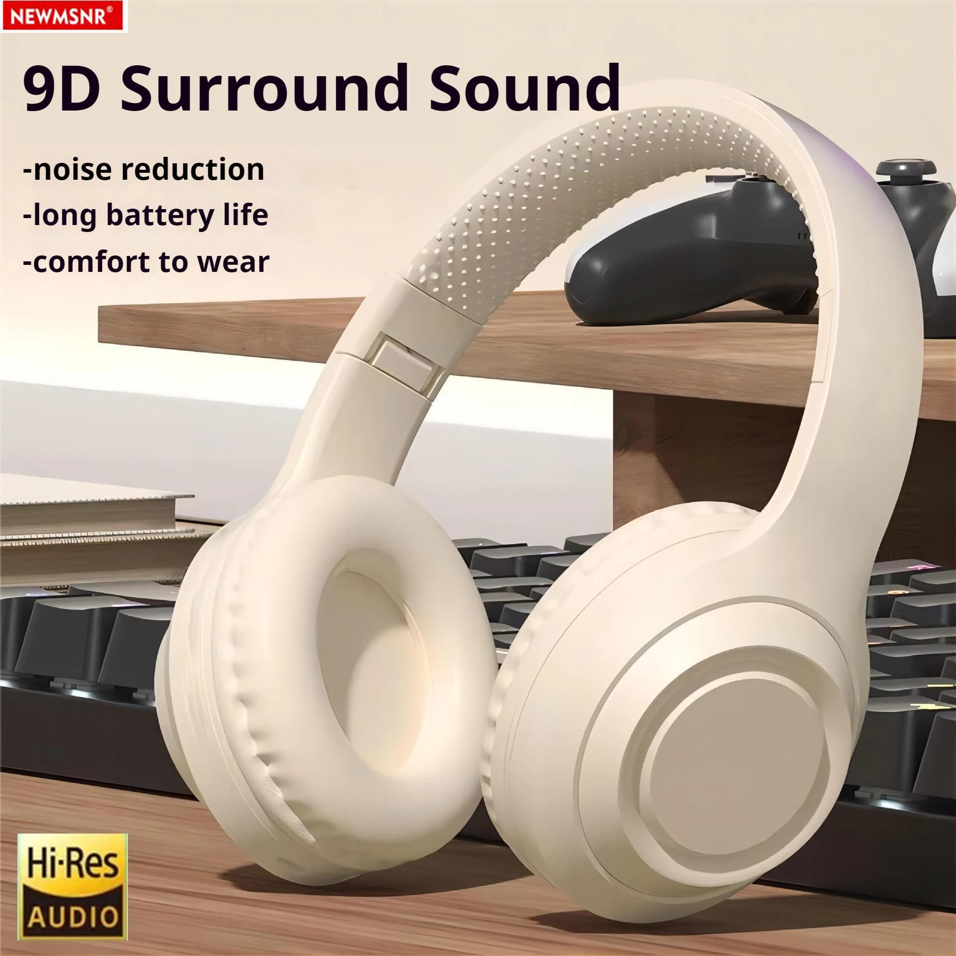 Cuffie per bassi surround 9D Cuffie wireless Bluetooth 5.3 Cuffie over Ear con riduzione del rumore Sport Gaming Auricolari con microfono HD Vivavoce