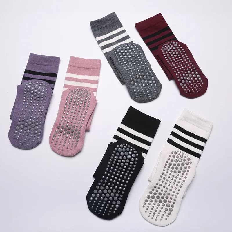 Calze Yoga Donna Autunno Inverno a Righe in Cotone Traspiranti per Fitness Pilates, Calze Antiscivolo a Mezza Gamba per Palestra Danza e Balletto