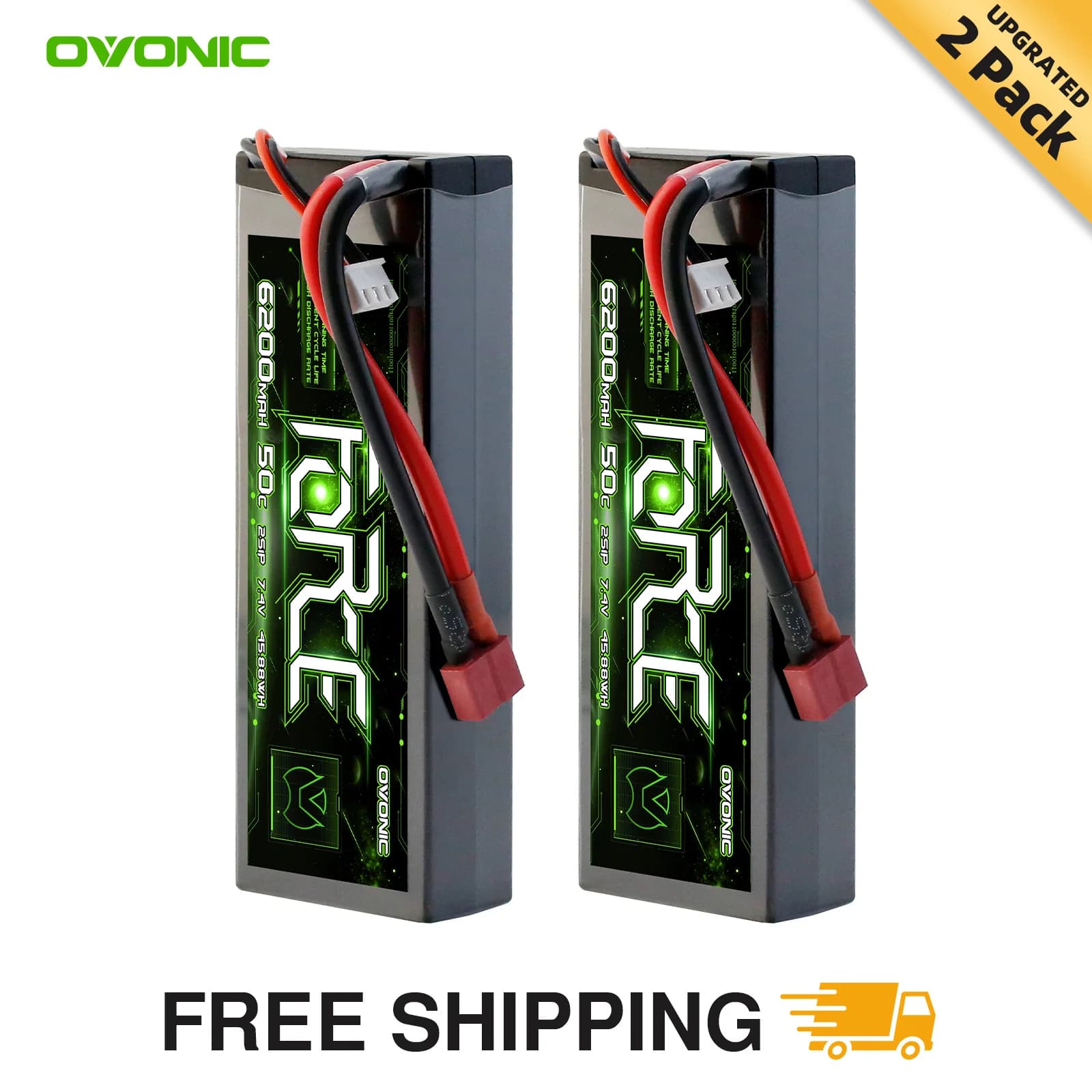 Ovonic 2S Lipo Battery 6200mah 2S1P 50C 7.4 V Hard Case with Deans Plug for Car Boats 1/8 1/10 RC (2 packs)