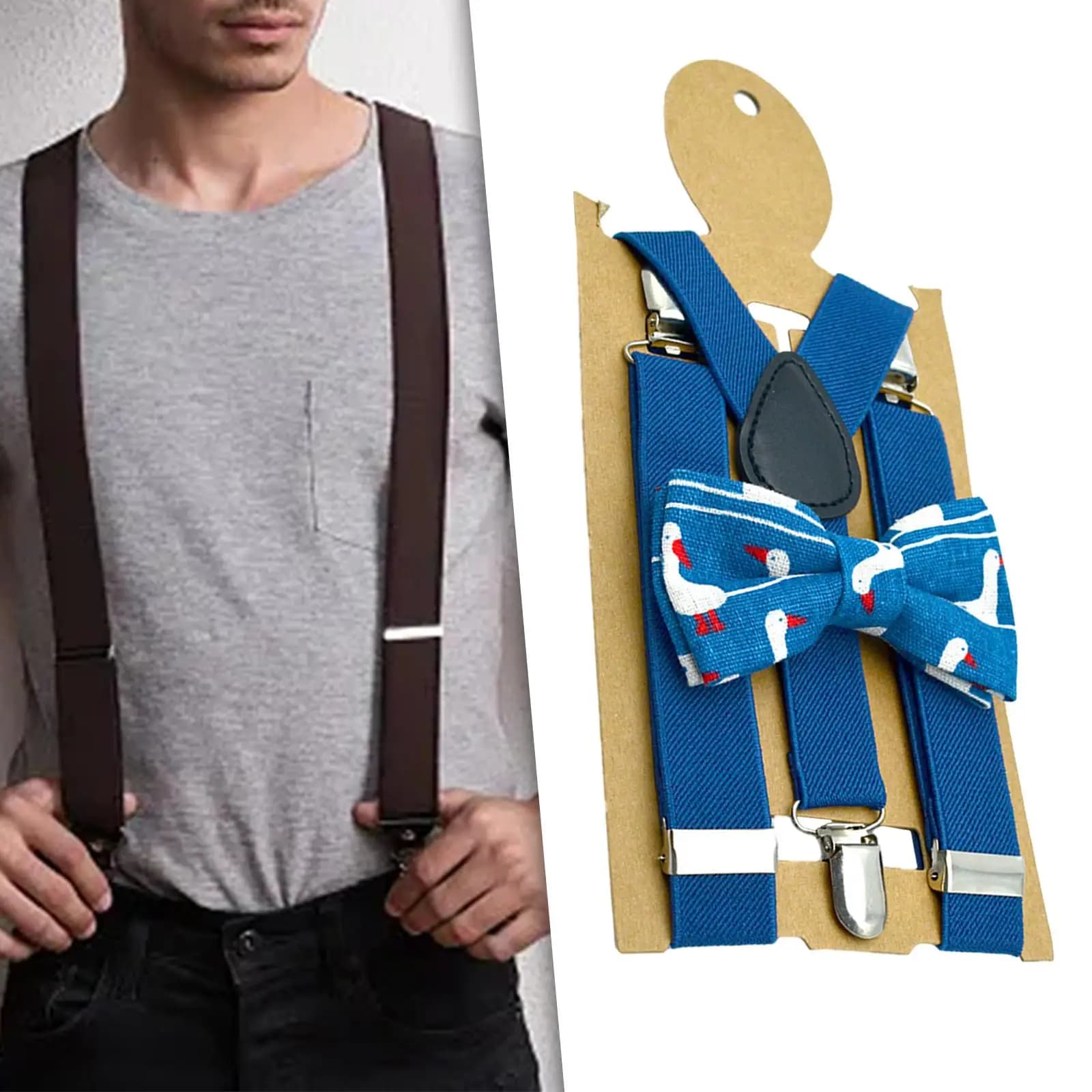 Kids Suspenders Bow Tie Set Tuxedo Suspenders with Clips Boys Girls Elastic Pants Suspender Y Back Braces for Jeans Halloween