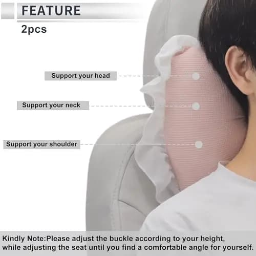 Cuscino ergonomico per poggiatesta per seggiolino auto con memory foam a nido d'ape, larghezza regolabile per supporto testa, collo e spalle, rosa e bianco, 2