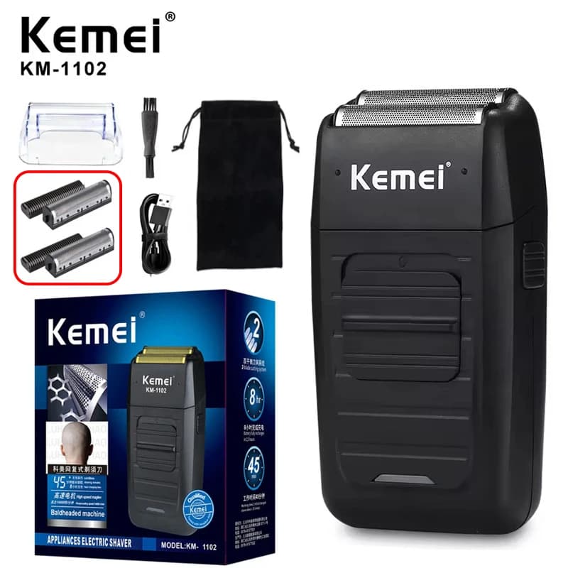 Kemei KM-1102 Rechargeable Electric Razor for Men Cordless Floating Barba Razor Machine Double Blade Face Care Forte Trimmer