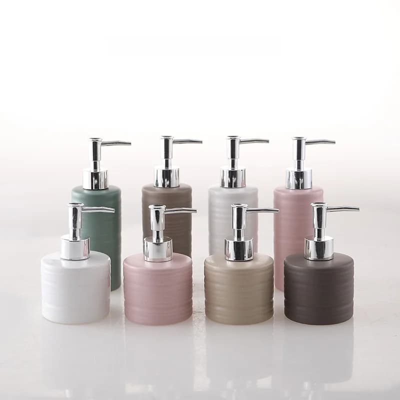 Dispenser di Sapone Liquido in Ceramica KULE HOME, Stile Nordico, Bottiglia per Igienizzante, Contenitore per Crema e Gel Doccia