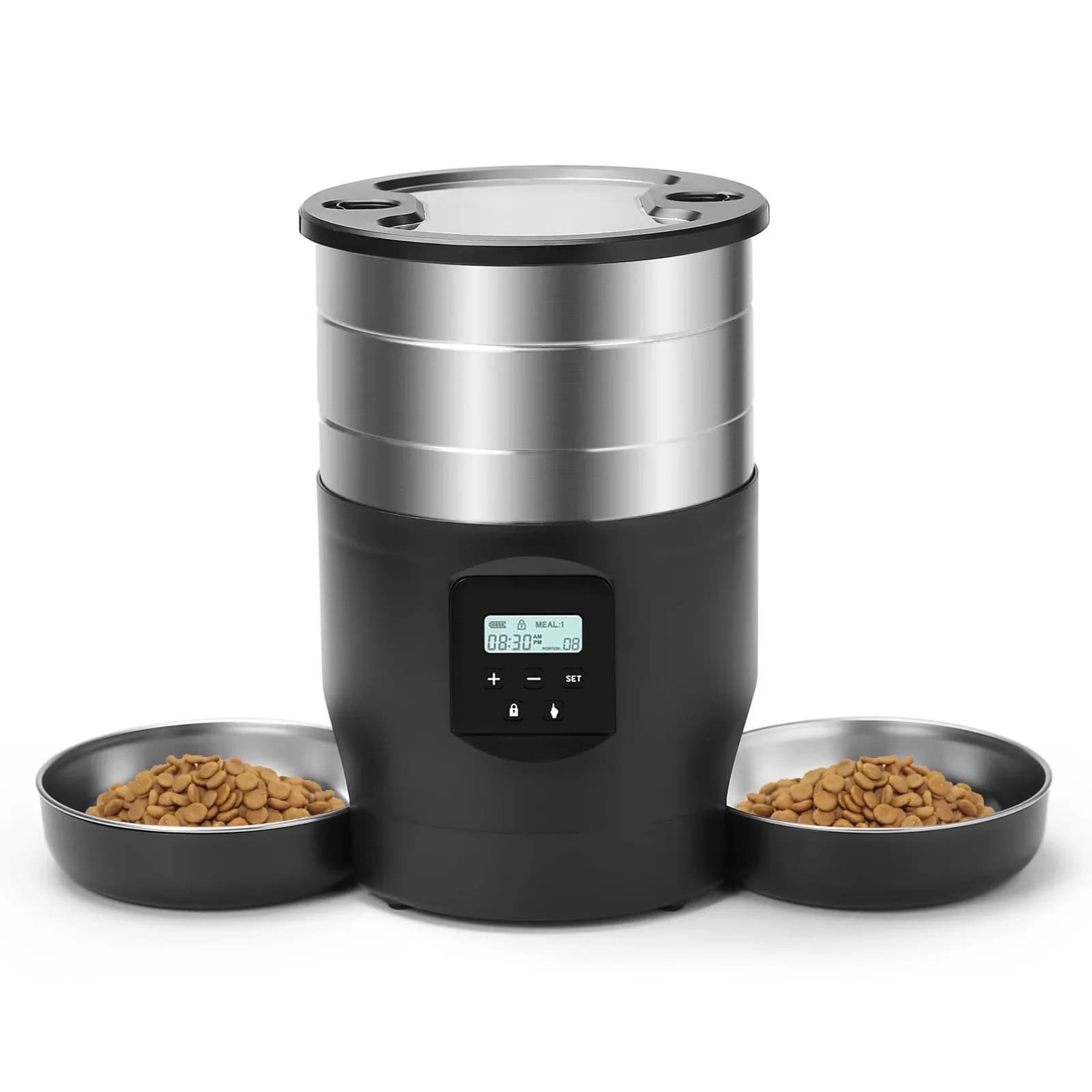 Alimentatore automatico per gatti da 4,5 litri con pulsante WiFi Dispenser intelligente per alimenti per gatti/cani Due ciotole in acciaio inossidabile Alimentatore per animali domestici
