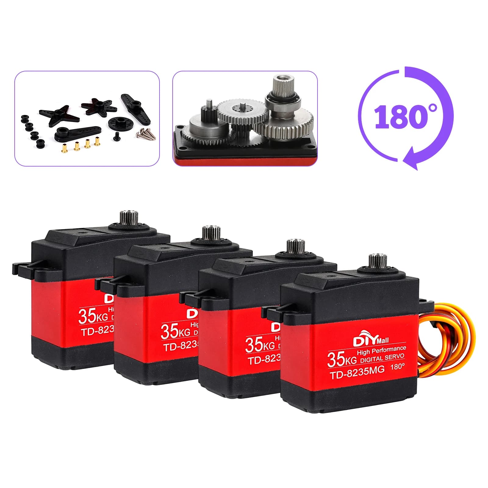4 Pezzi Servo Digitale Impermeabile TD-8235 35KG 180/270/360 Gradi con Ingranaggi in Metallo per Auto RC 1/8 1/10, Barche, Braccio Robotico, Baja, Parti Fai-da-te