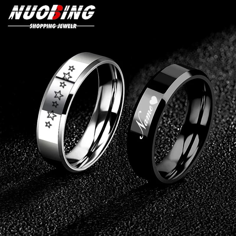 Custom logo Name Engrave Text Ring & Laser Engrave Stainless Steel For Women Men ID Gifts Family Jewel