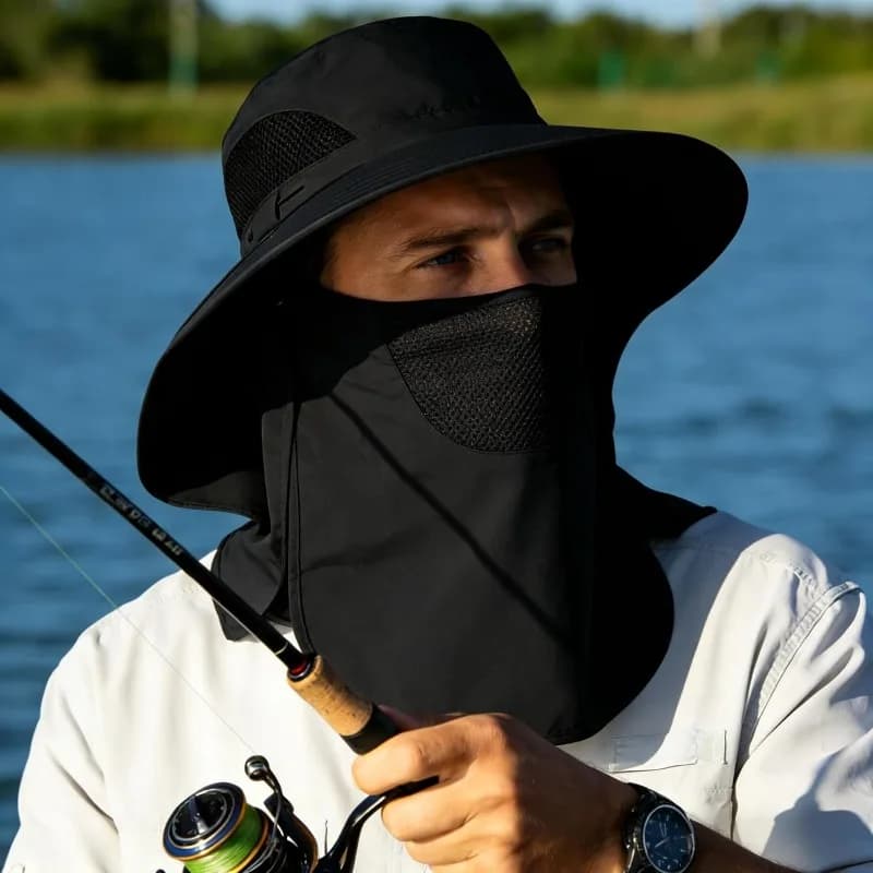 UV Protection Outdoor Sun Hat for Men and Women , Wide Brim Breathable, Fishing Hat with Neck Flap and Breathable Face Mask