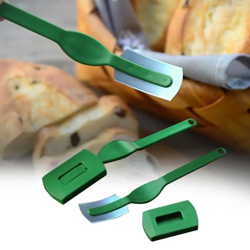 Knife for Breads with Curve Blades, Easy to Clean, Safe, Anti-rust, with Fodero, Lame Liscia to Cut and Mark the Bread, Kitchen Knife for Engraving