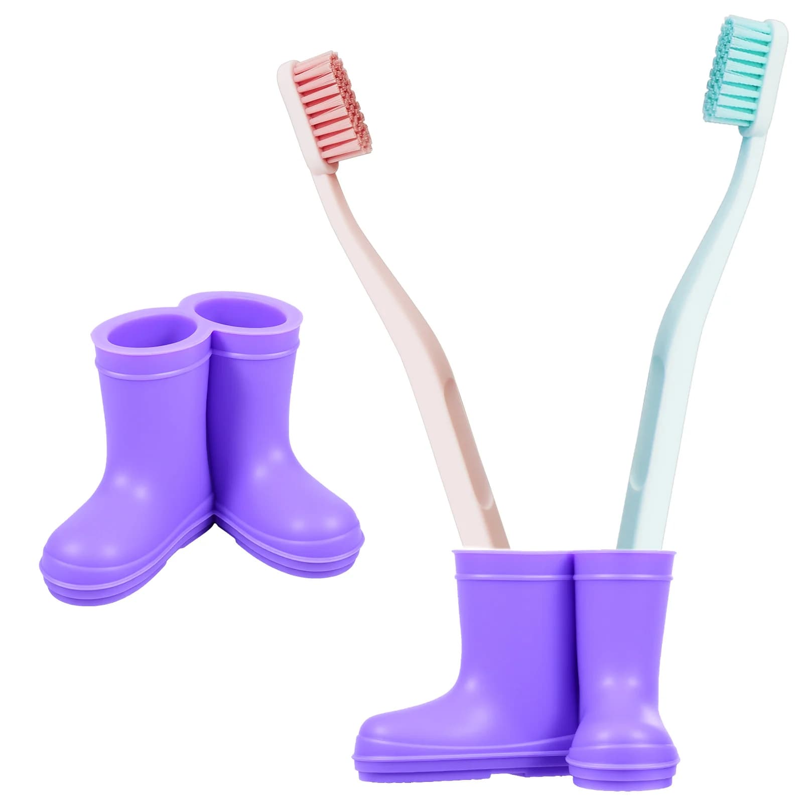 2 Pezzi Portaspazzolini Mini Cartoon Carino per Coppie, Contenitore in Silicone a 2 Scomparti con Foro di Drenaggio, Accessori per Bagno e Casa