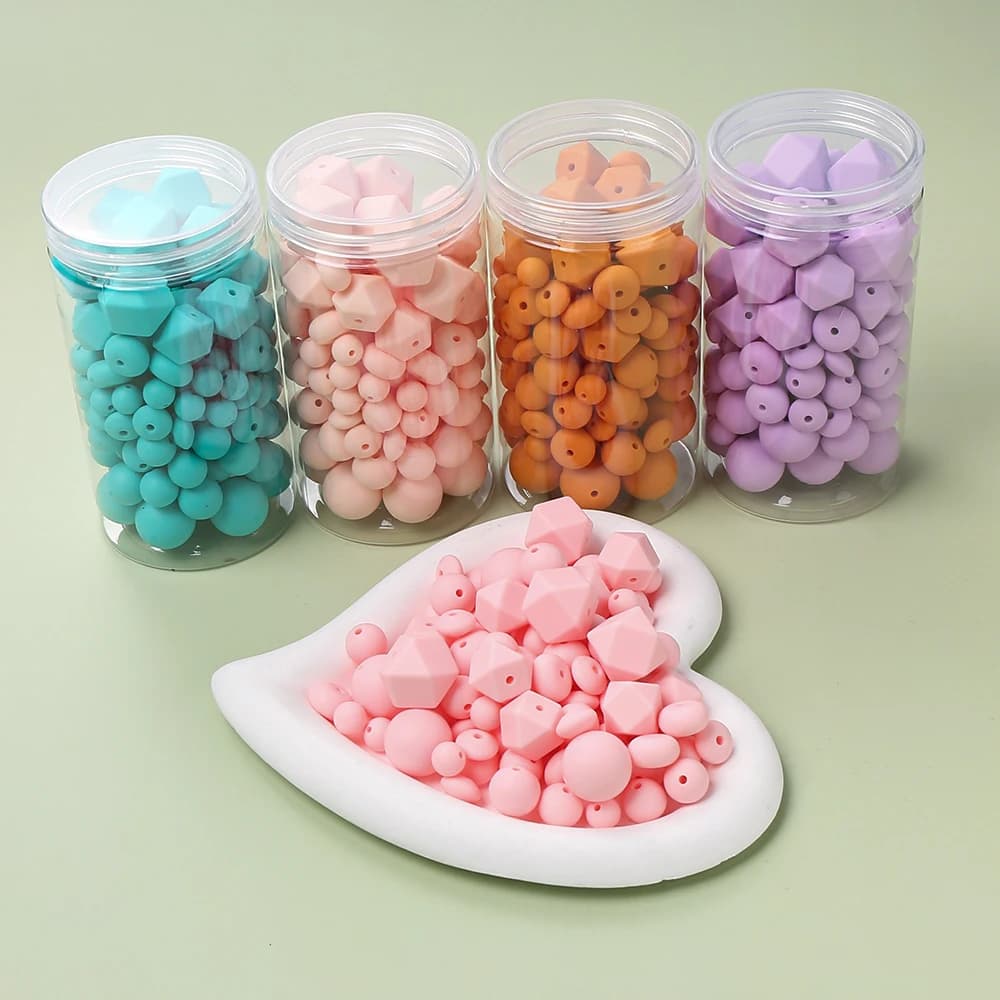 120 pz nuove perline di Silicone ottagono rotondo misto perline allentate Set massaggiagengive giocattoli collana di cura del bambino ciuccio Clip accessori