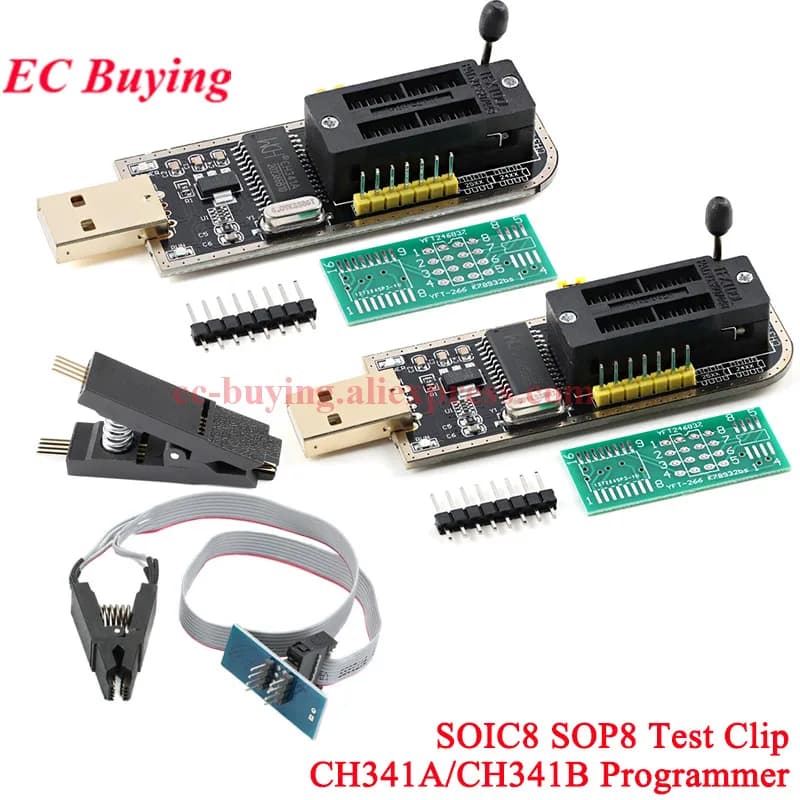 CH341A CH341B 24 25 Serie EEPROM Flash BIOS Modulo programmatore USB SOIC8 SOP8 SOP 8 Clip di prova EEPROM 93CXX/25CXX/24CX Bruciatore ZIF