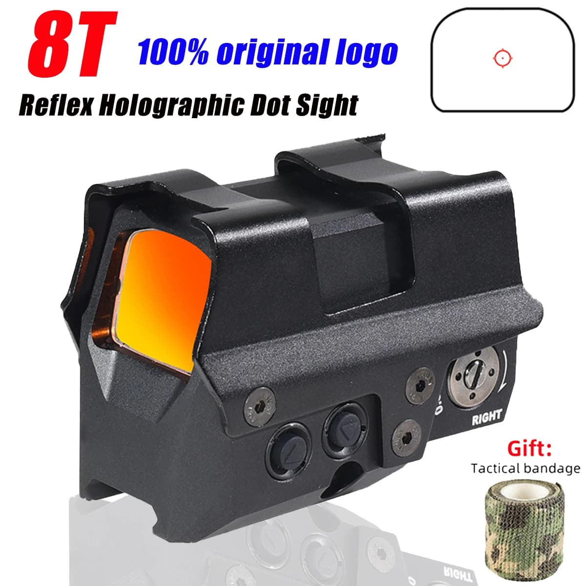 8T Red Dot Solar Powered Sight Reflex Reticolo Red Dot Mirino chiuso Ottica tattica Cannocchiali per fucile compatti Adatto a binario da 20mm