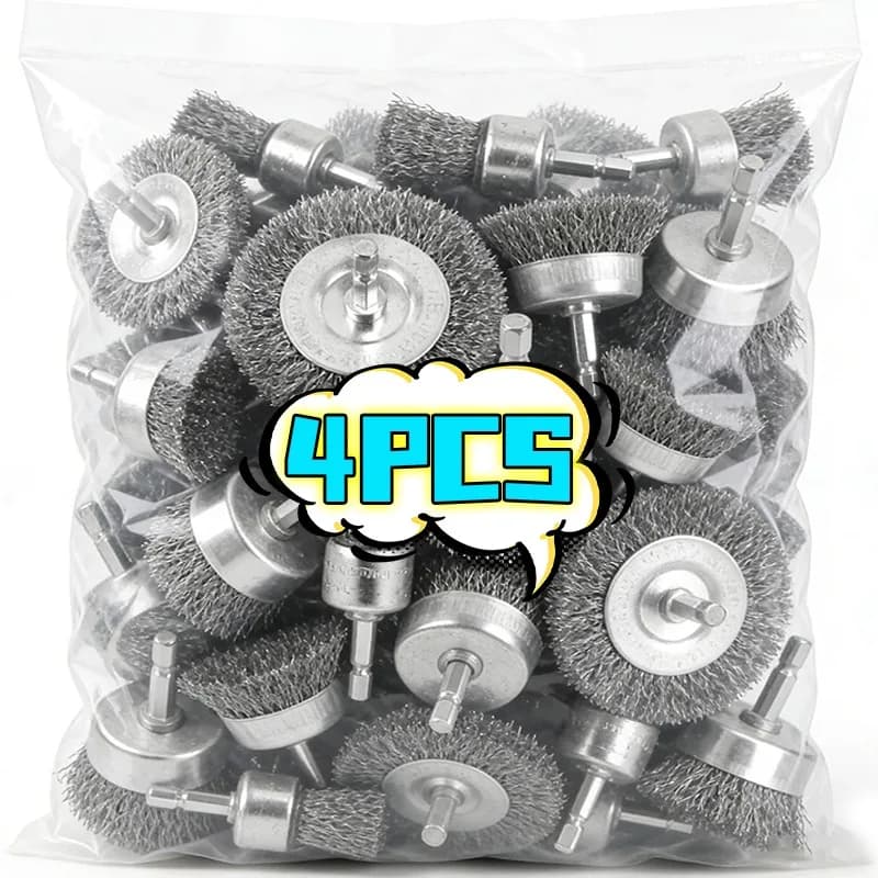 Set di 4/1 spazzole a filo in acciaio inossidabile con gambo esagonale da 1/4 di pollice per rimozione ruggine, lucidatura e pulizia di metallo e legno