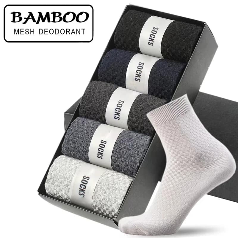 5 Pairs Bamboo Fiber Men's Socks Classic Business Crew Socks Spring Autumn Casual Comfortable Breathable Compression Bamboo Sox