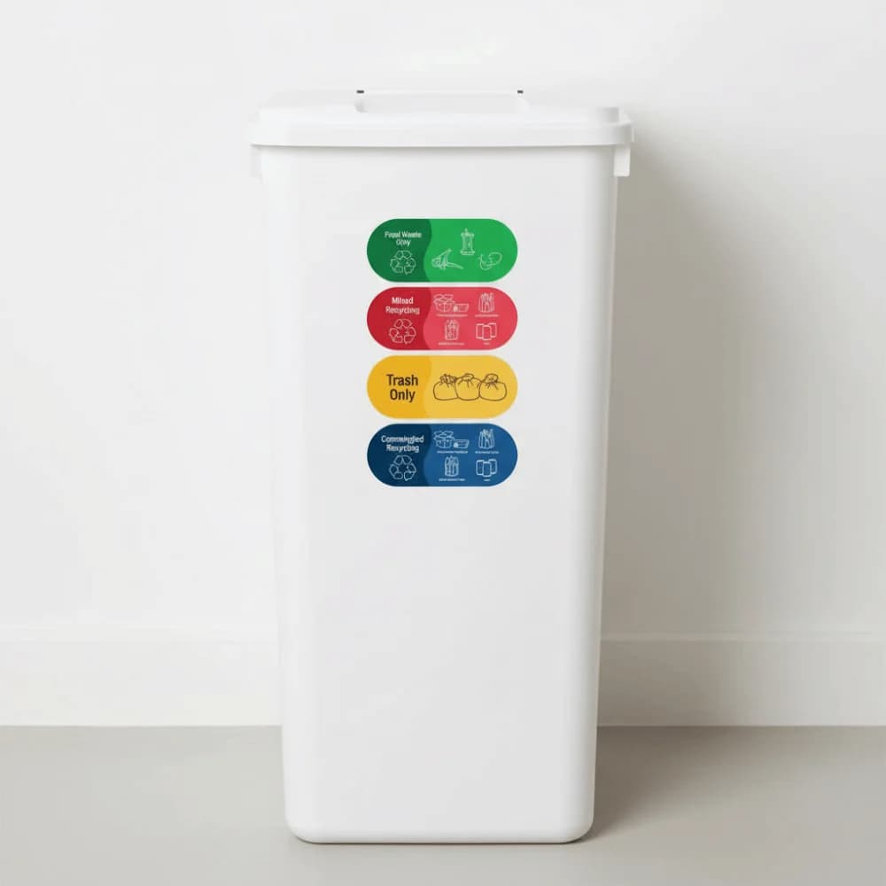 10 pezzi adesivo per ordinamento riciclaggio impermeabile logo decalcomanie etichetta adesiva adesivo per bidone della spazzatura decorativo ecologico