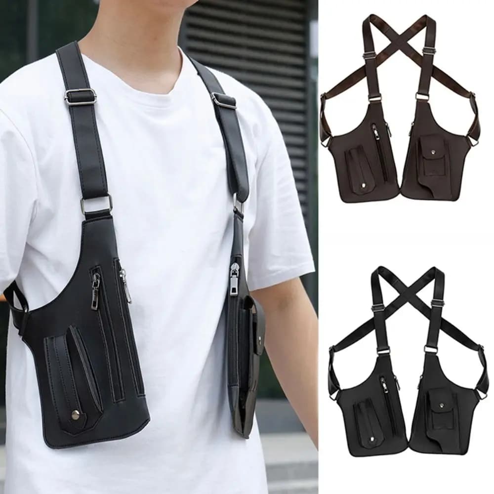 Anti-theft Storage Vest Bag Leather Multi-Pocket Hidden Underarm Shoulder Concealed Multifunction Strap Chest Bag Men Woman