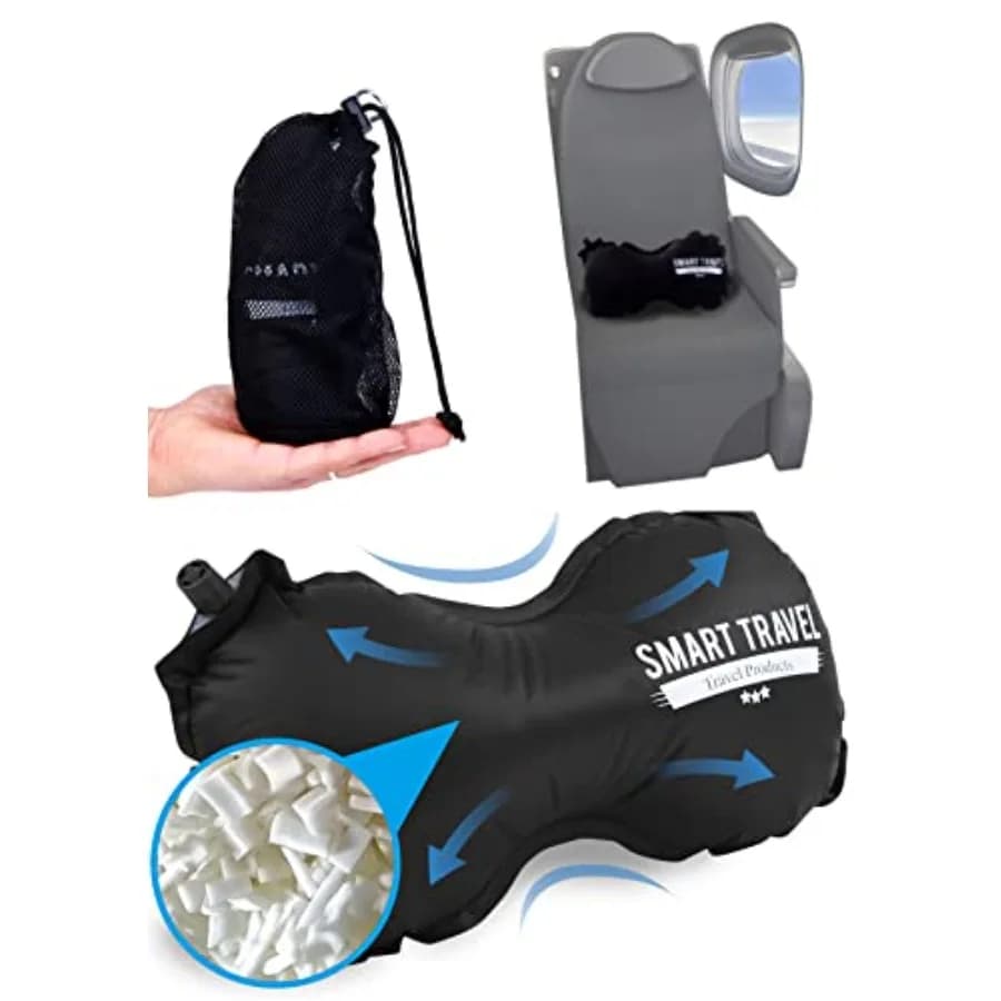 Travel Products Inflatable Travel Lumbar Pillow for Airplane Seat Adjustable Lower Back Support Cushion for Long Flights