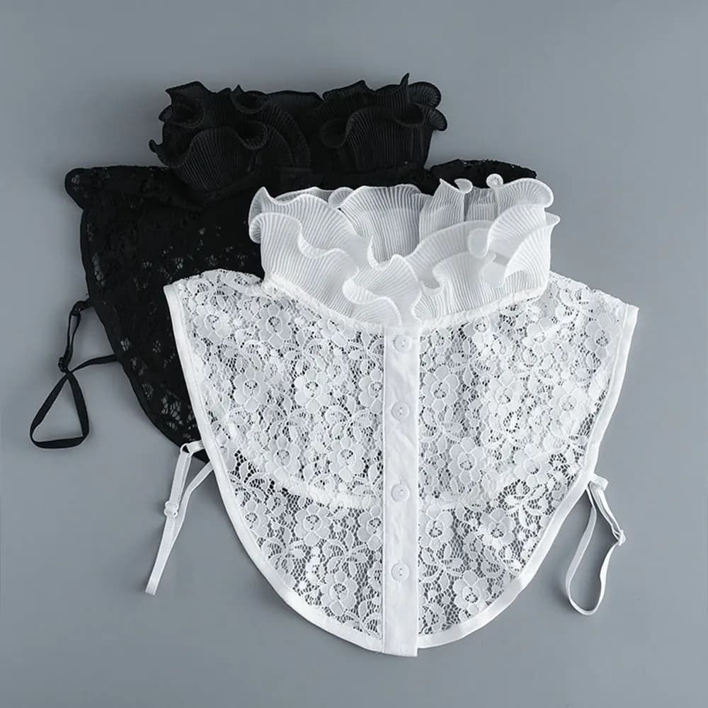Colletto Finto Staccabile in Pizzo con Volant, Decorativo per Maglioni e Camicie, Colletto Finto Ricamato da Donna, Sciarpa Avvolgente