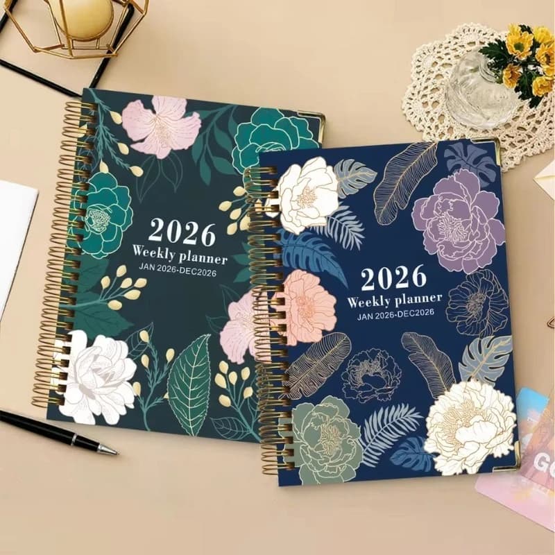 Agenda Settimanale A5 in Inglese 2026-2027, Planner con Spirale e Copertina Rigida, Diario per Ufficio e Studio